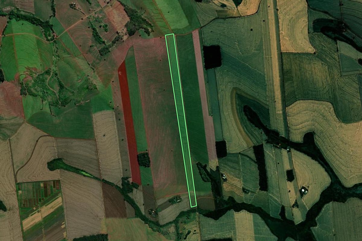 Imagem de satélite do imóvel rural em Ibiporã (PR), com o contorno declarado no CAR desenhado por cima.
