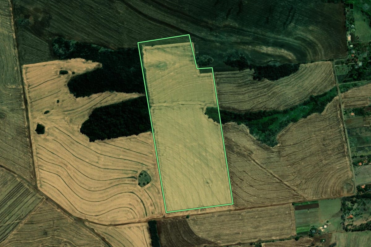 Imagem de satélite do imóvel rural em Ibiporã (PR), com o contorno declarado no CAR desenhado por cima.