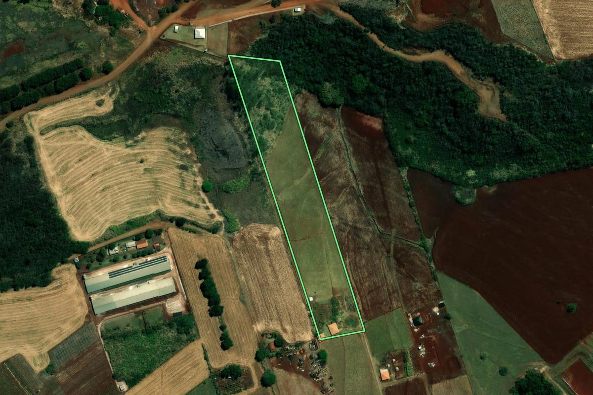 Imagem de satélite do imóvel rural em Ibiporã (PR), com o contorno declarado no CAR desenhado por cima.