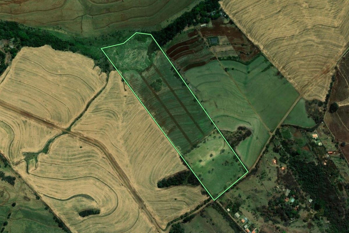 Imagem de satélite do imóvel rural em Ibiporã (PR), com o contorno declarado no CAR desenhado por cima.