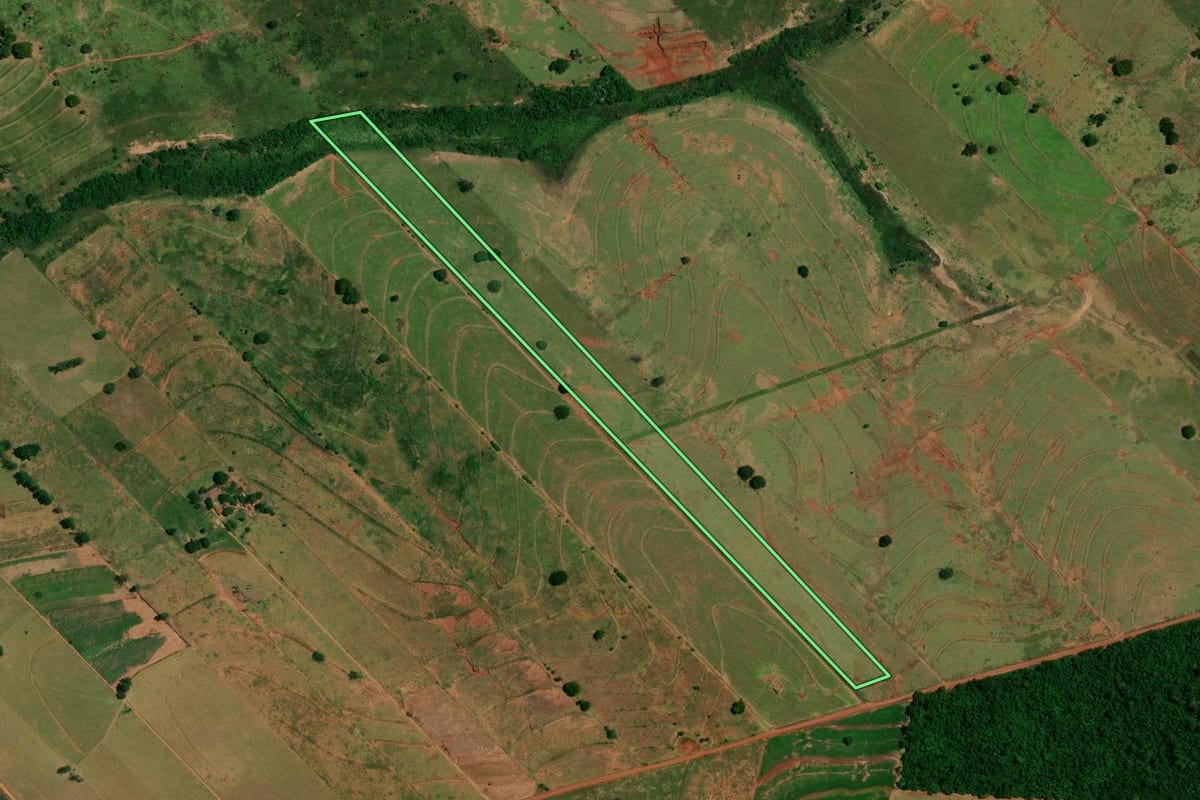 Imagem de satélite do imóvel rural em Icaraíma (PR), com o contorno declarado no CAR desenhado por cima.