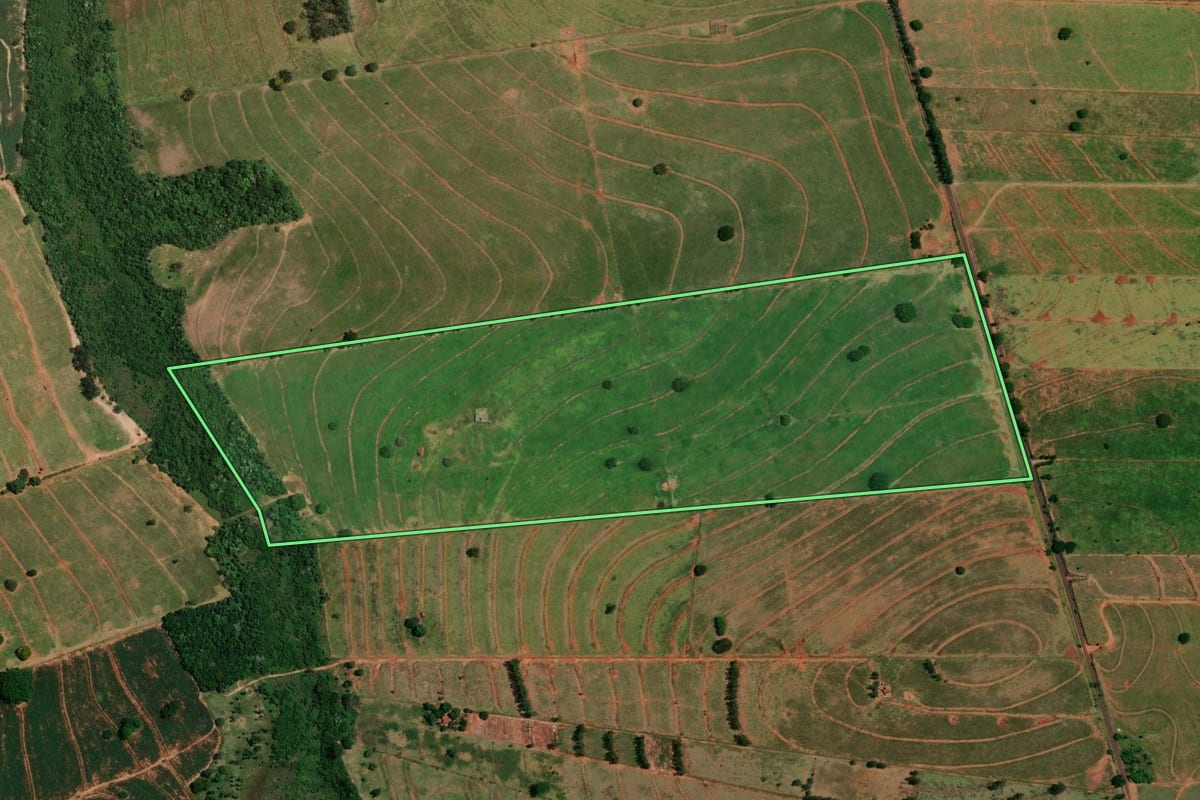 Imagem de satélite do imóvel rural em Icaraíma (PR), com o contorno declarado no CAR desenhado por cima.