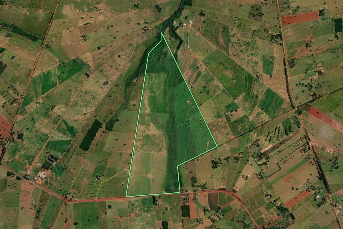 Imagem de satélite do imóvel rural em Icaraíma (PR), com o contorno declarado no CAR desenhado por cima.