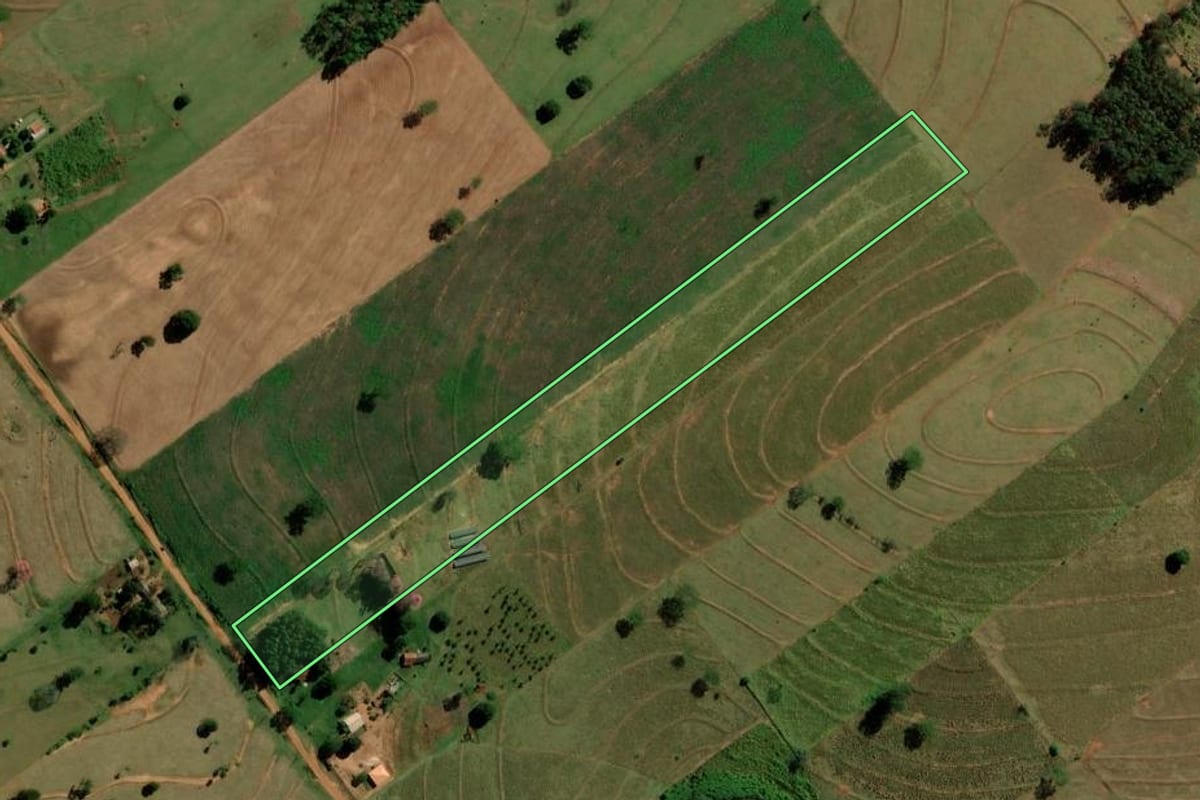 Imagem de satélite do imóvel rural em Icaraíma (PR), com o contorno declarado no CAR desenhado por cima.