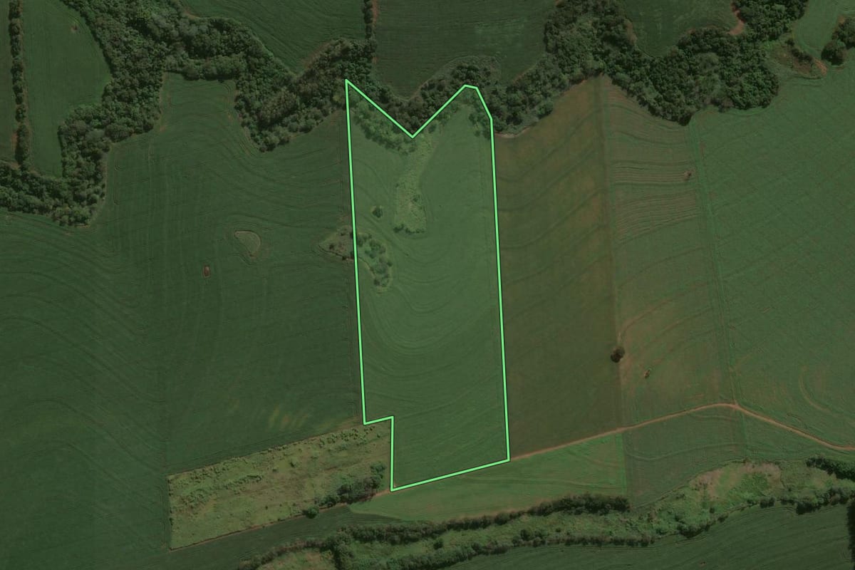 Imagem de satélite do imóvel rural em Iguaraçu (PR), com o contorno declarado no CAR desenhado por cima.