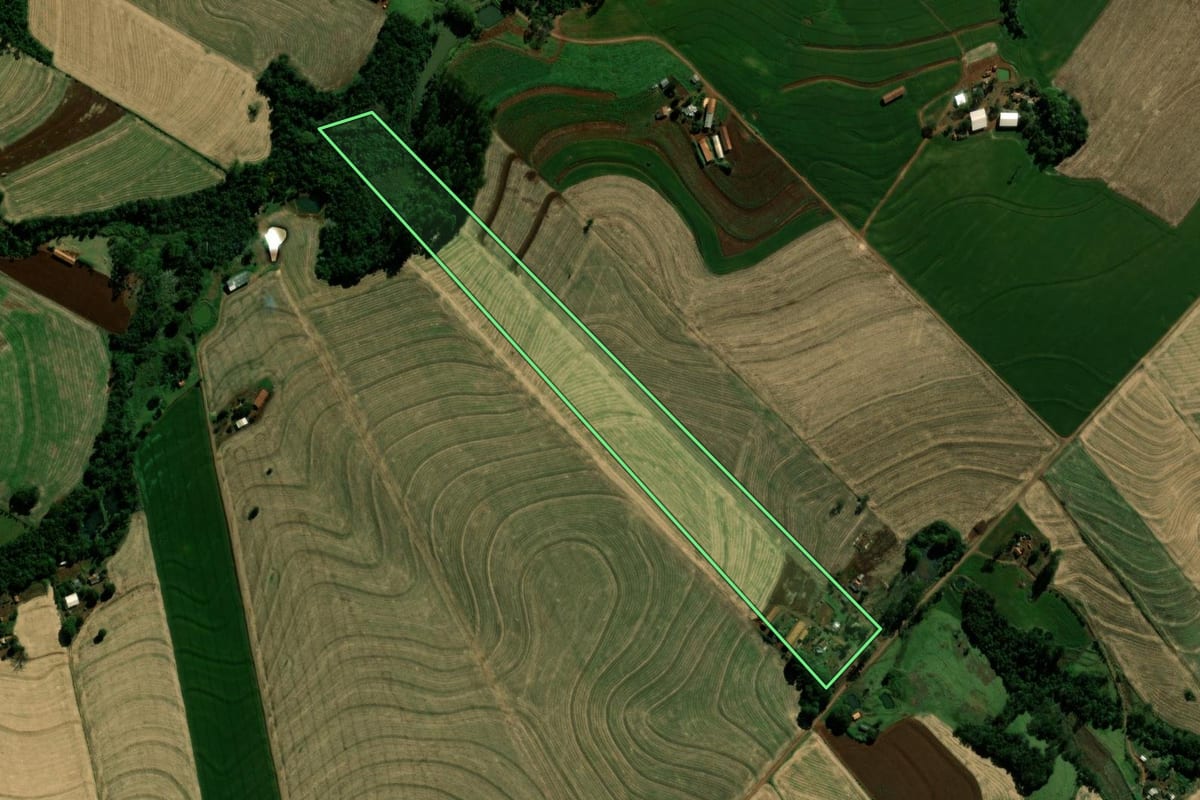 Imagem de satélite do imóvel rural em Iguatu (PR), com o contorno declarado no CAR desenhado por cima.