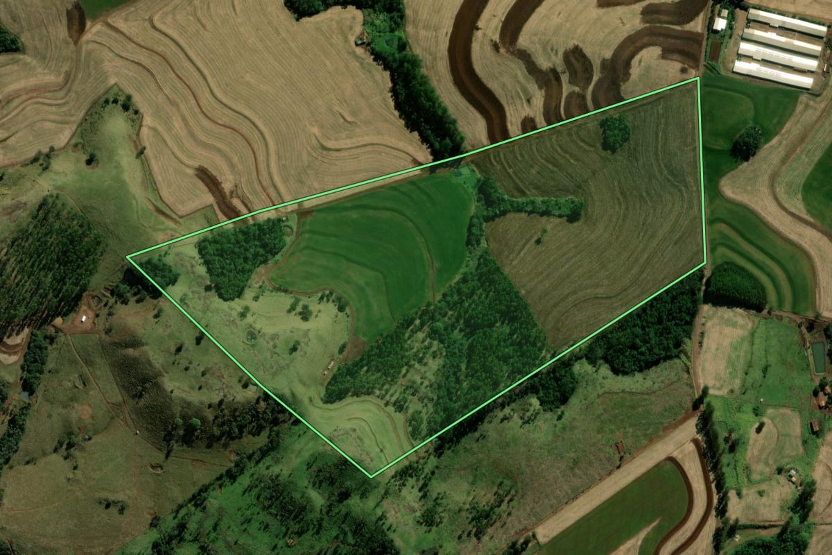 Imagem de satélite do imóvel rural em Iguatu (PR), com o contorno declarado no CAR desenhado por cima.