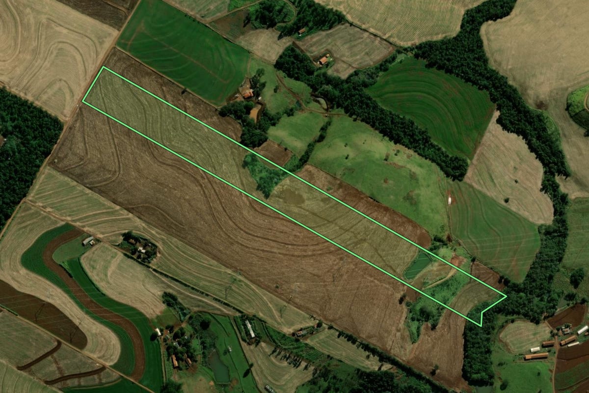 Imagem de satélite do imóvel rural em Iguatu (PR), com o contorno declarado no CAR desenhado por cima.