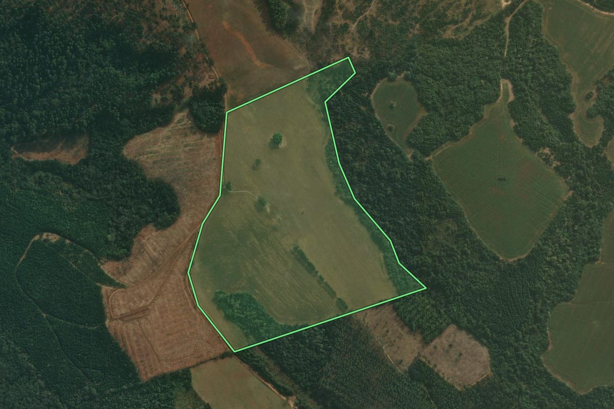 Imagem de satélite do imóvel rural em Imbaú (PR), com o contorno declarado no CAR desenhado por cima.