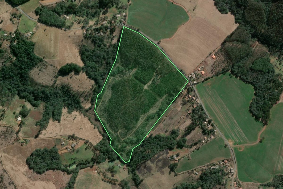 Imagem de satélite do imóvel rural em Imbaú (PR), com o contorno declarado no CAR desenhado por cima.