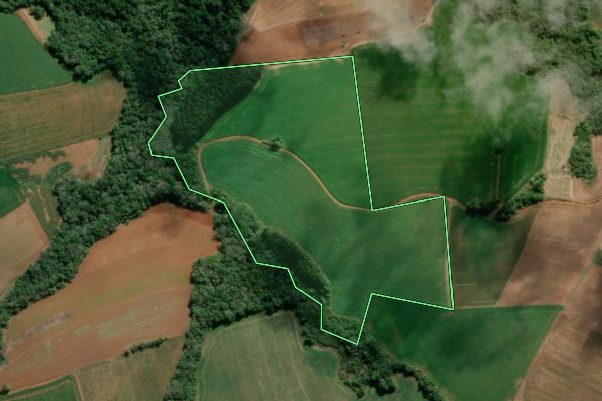 Imagem de satélite do imóvel rural em Imbituva (PR), com o contorno declarado no CAR desenhado por cima.