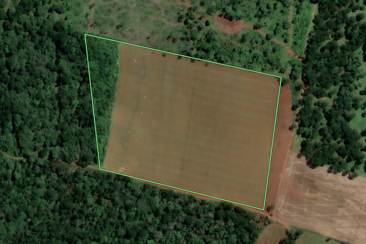 Imagem de satélite do imóvel rural em Imbituva (PR), com o contorno declarado no CAR desenhado por cima.