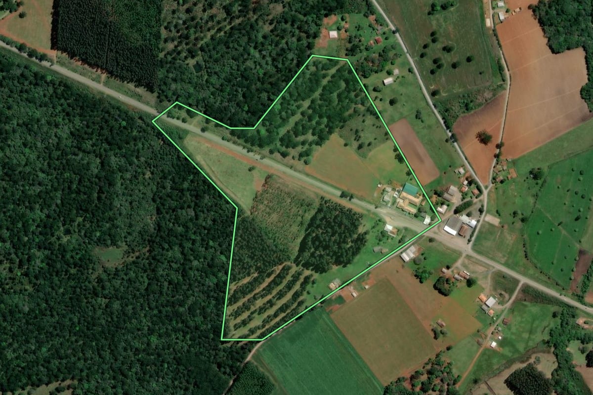 Imagem de satélite do imóvel rural em Imbituva (PR), com o contorno declarado no CAR desenhado por cima.