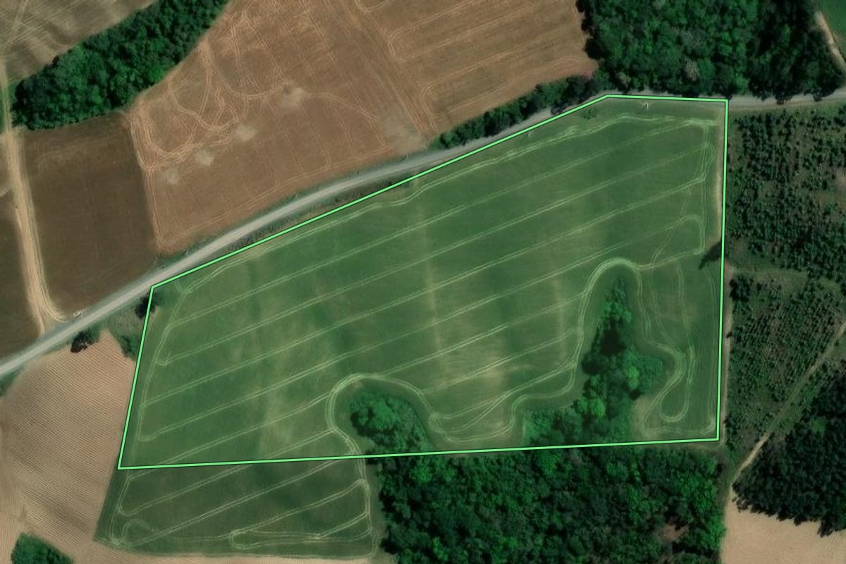 Imagem de satélite do imóvel rural em Imbituva (PR), com o contorno declarado no CAR desenhado por cima.
