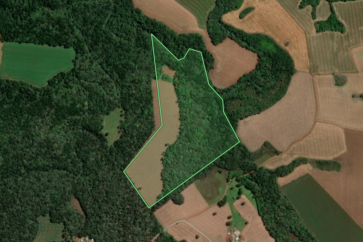 Imagem de satélite do imóvel rural em Imbituva (PR), com o contorno declarado no CAR desenhado por cima.