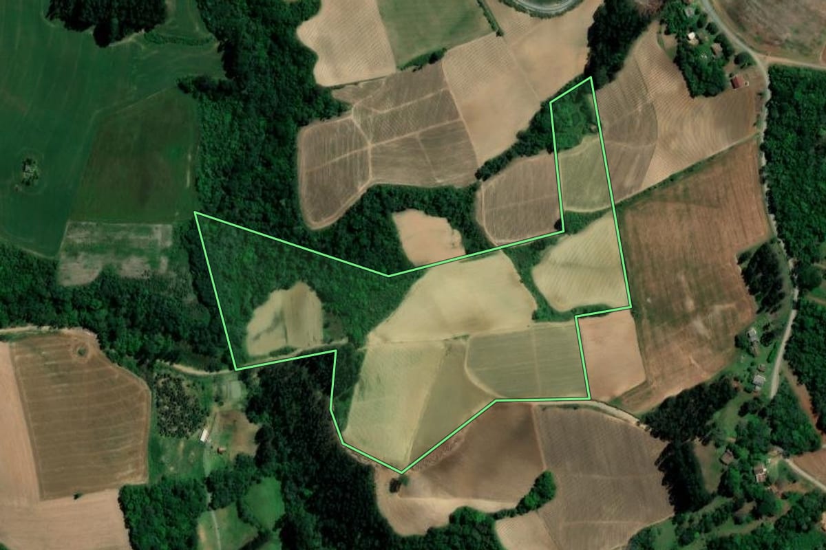 Imagem de satélite do imóvel rural em Imbituva (PR), com o contorno declarado no CAR desenhado por cima.