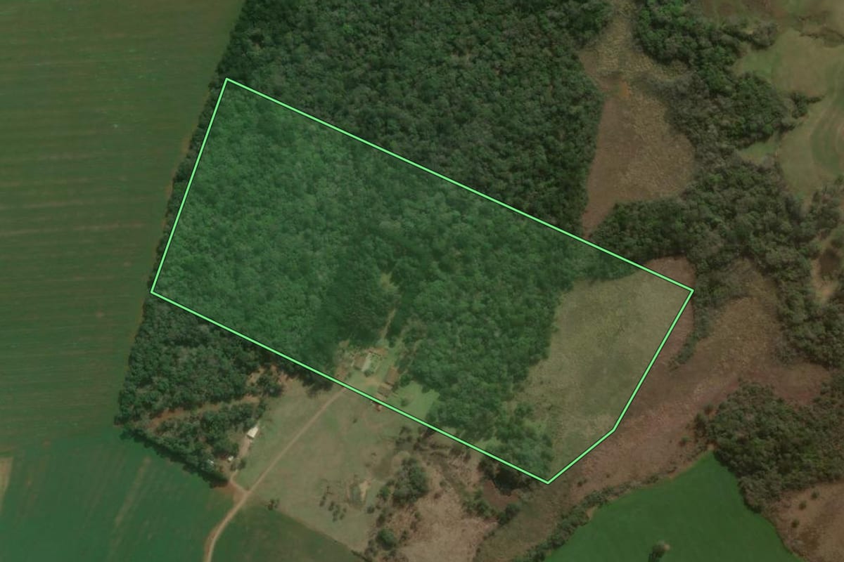 Imagem de satélite do imóvel rural em Imbituva (PR), com o contorno declarado no CAR desenhado por cima.