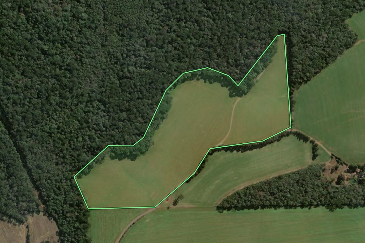 Imagem de satélite do imóvel rural em Imbituva (PR), com o contorno declarado no CAR desenhado por cima.
