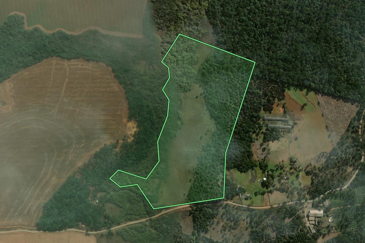Imagem de satélite do imóvel rural em Imbituva (PR), com o contorno declarado no CAR desenhado por cima.