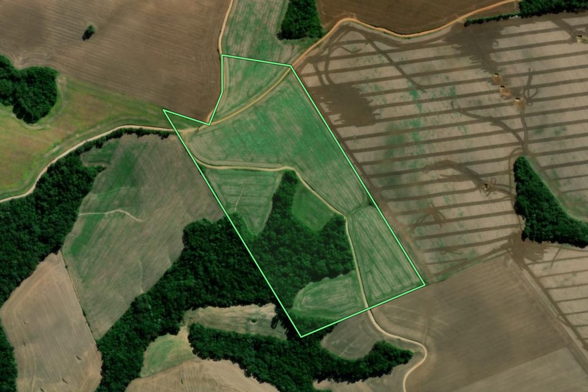 Imagem de satélite do imóvel rural em Imbituva (PR), com o contorno declarado no CAR desenhado por cima.