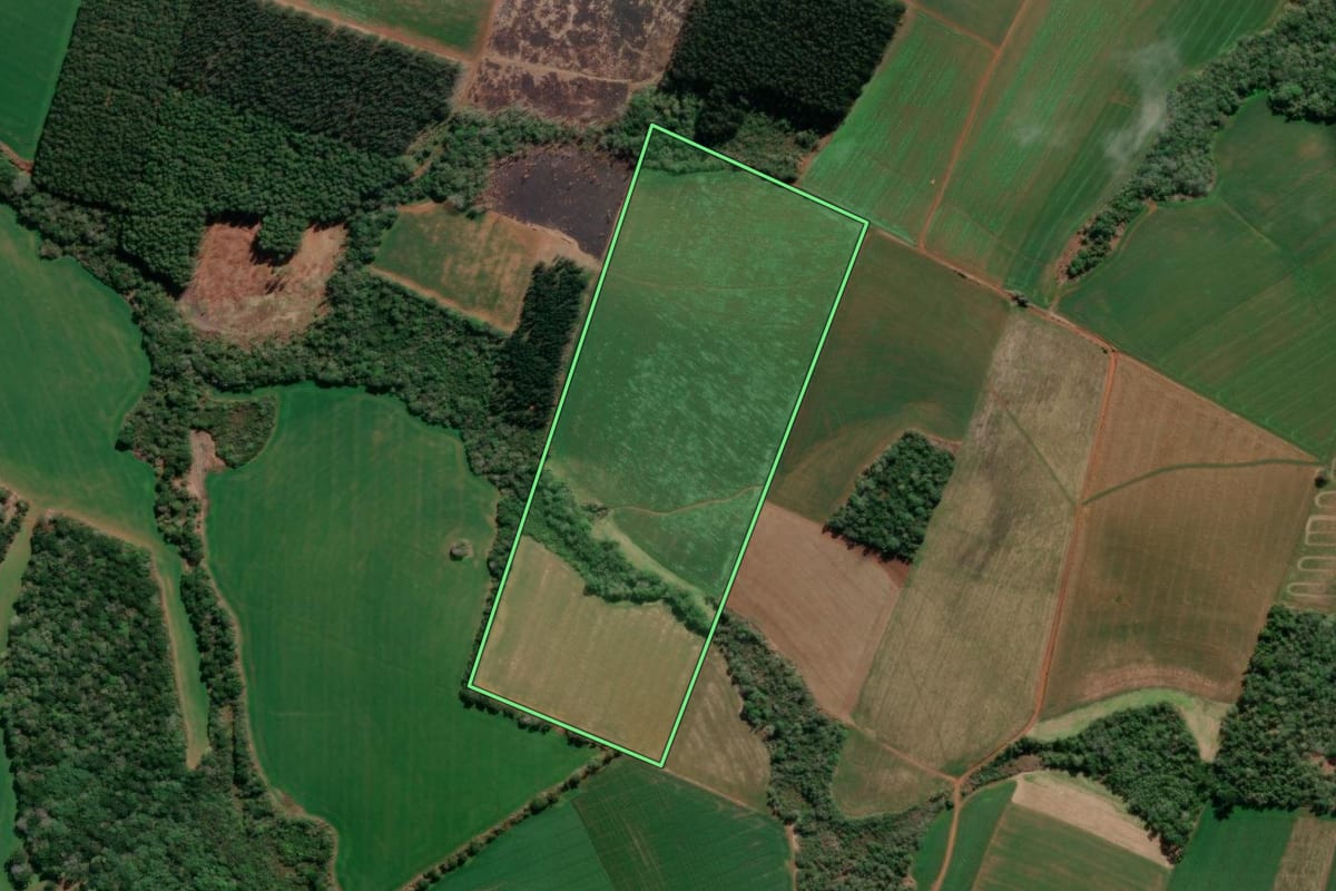 Imagem de satélite do imóvel rural em Imbituva (PR), com o contorno declarado no CAR desenhado por cima.