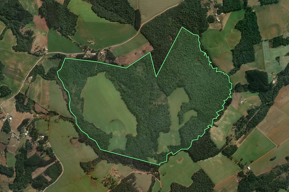 Imagem de satélite do imóvel rural em Imbituva (PR), com o contorno declarado no CAR desenhado por cima.