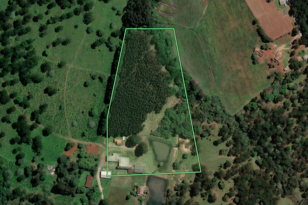 Imagem de satélite do imóvel rural em Imbituva (PR), com o contorno declarado no CAR desenhado por cima.