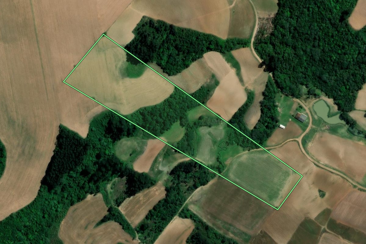 Imagem de satélite do imóvel rural em Imbituva (PR), com o contorno declarado no CAR desenhado por cima.