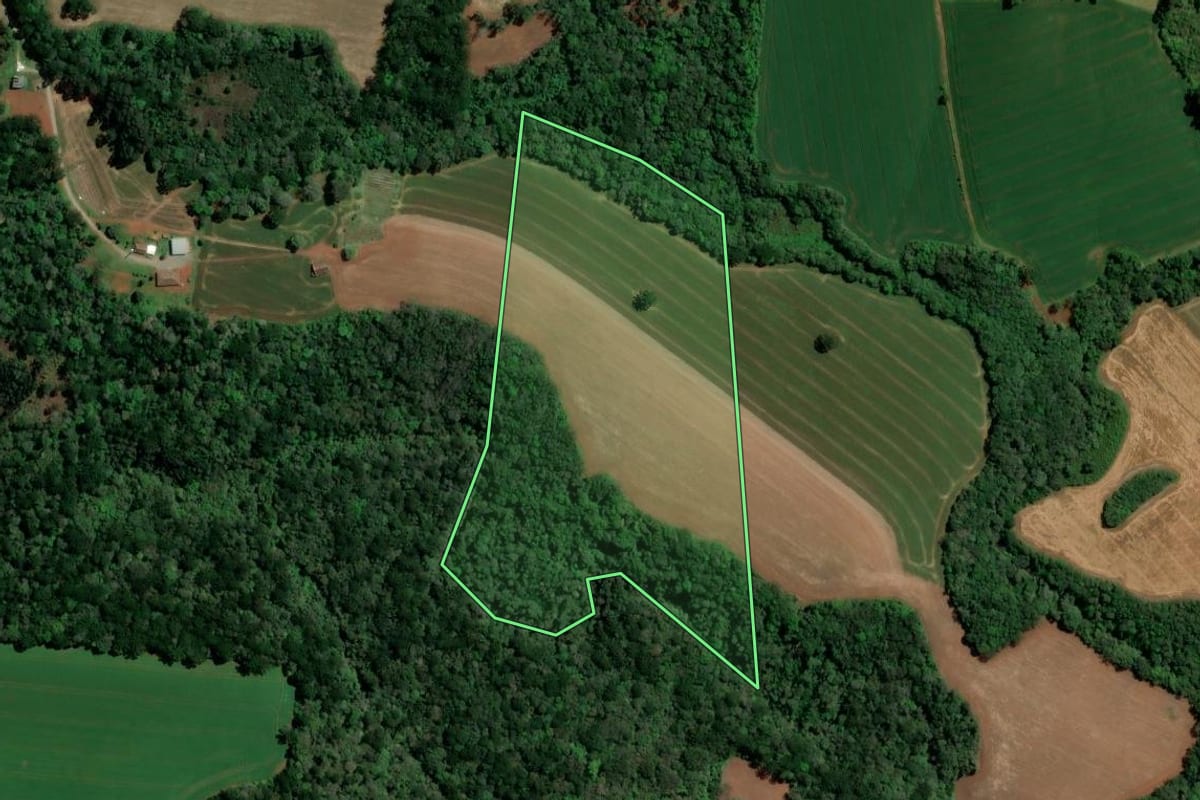 Imagem de satélite do imóvel rural em Imbituva (PR), com o contorno declarado no CAR desenhado por cima.
