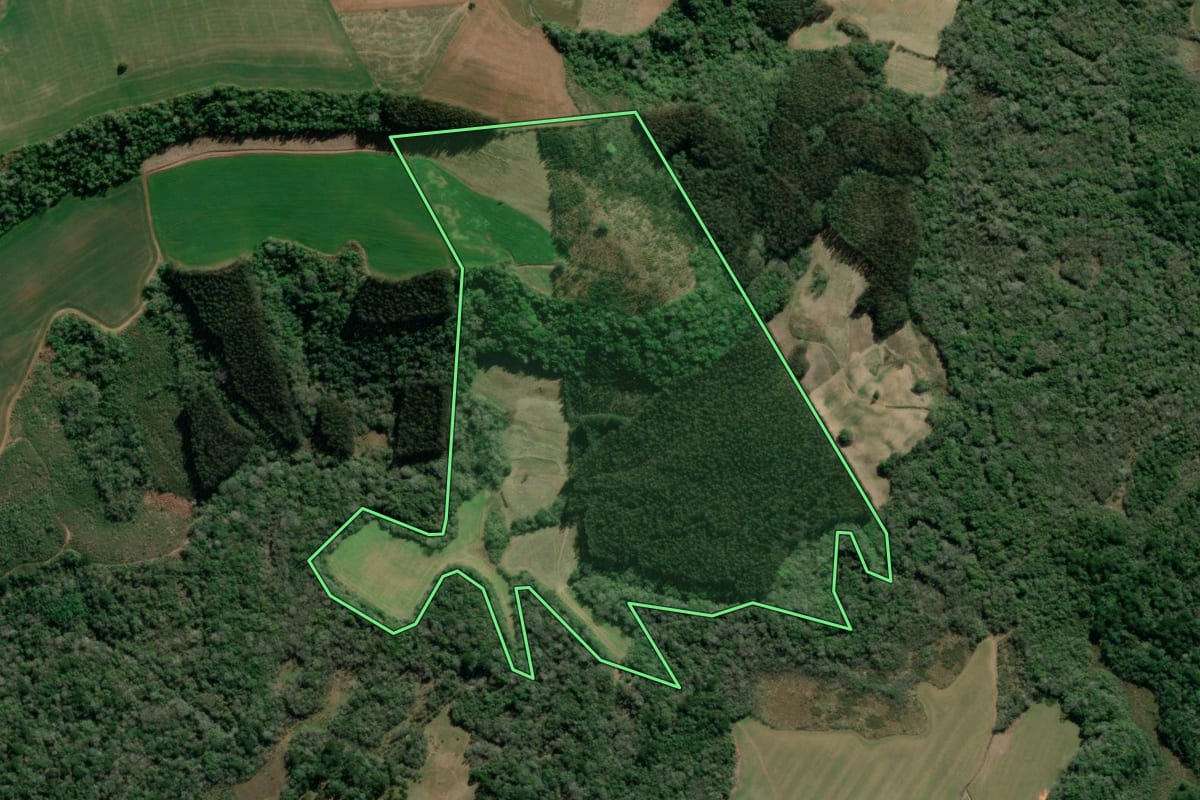 Imagem de satélite do imóvel rural em Imbituva (PR), com o contorno declarado no CAR desenhado por cima.