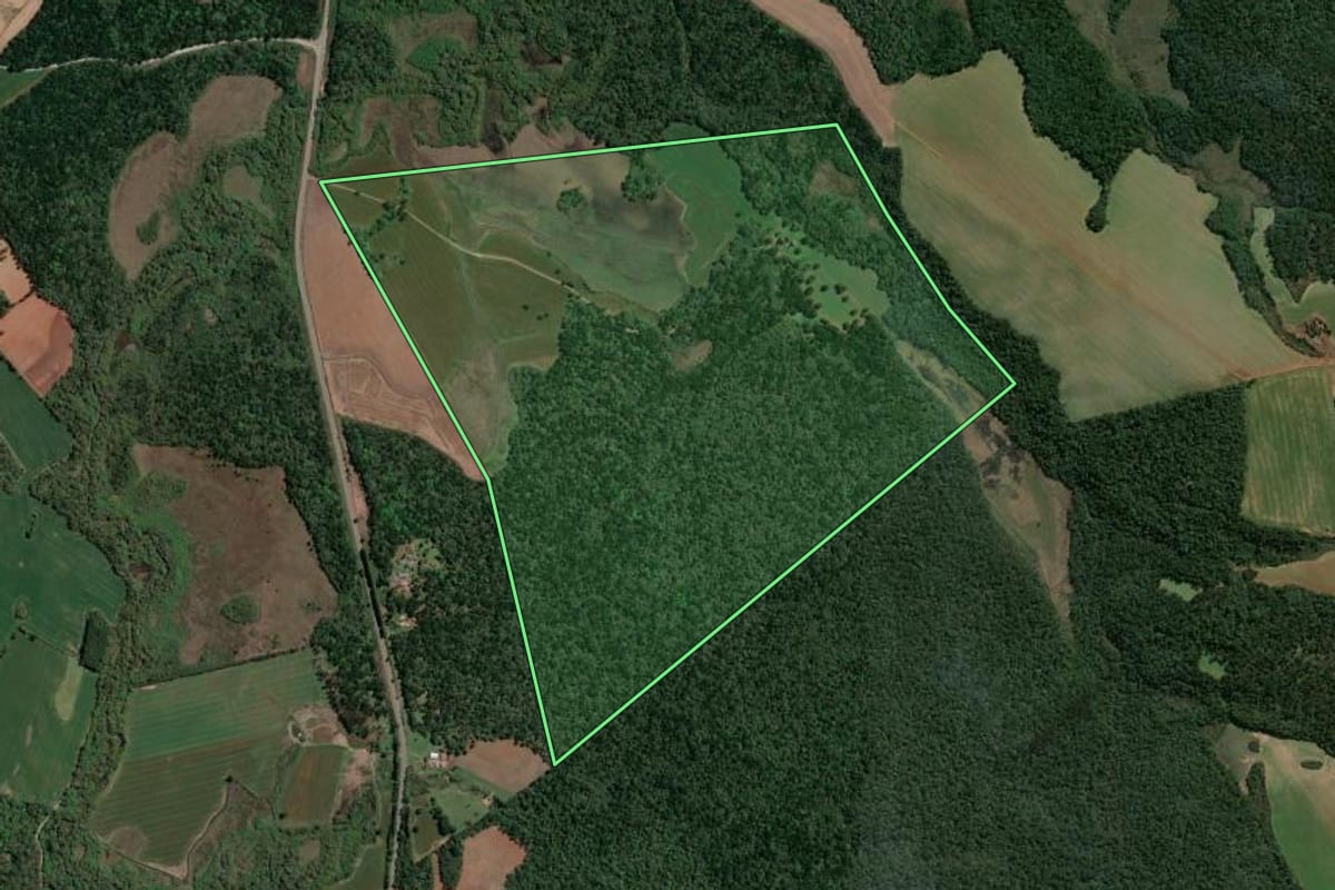 Imagem de satélite do imóvel rural em Imbituva (PR), com o contorno declarado no CAR desenhado por cima.