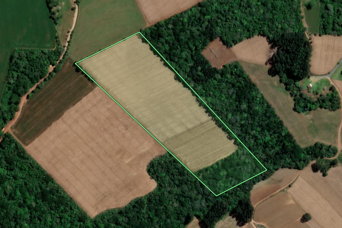 Imagem de satélite do imóvel rural em Imbituva (PR), com o contorno declarado no CAR desenhado por cima.