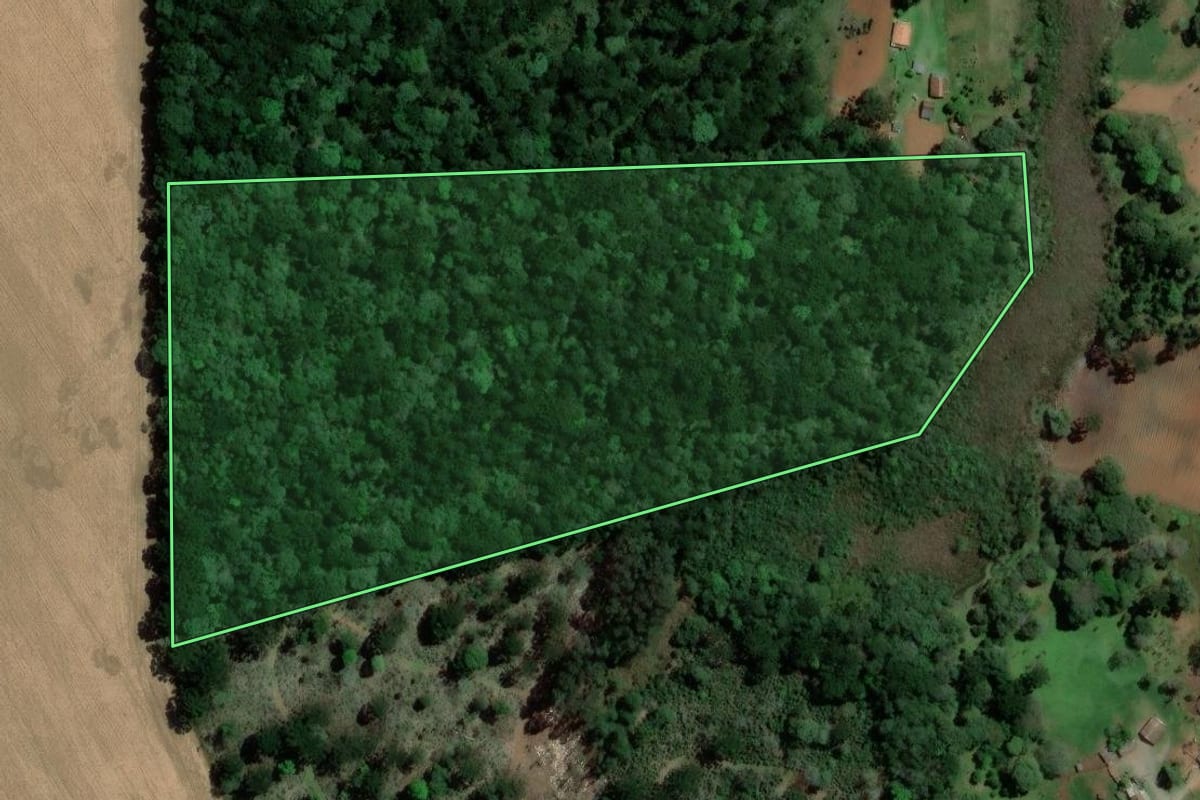Imagem de satélite do imóvel rural em Imbituva (PR), com o contorno declarado no CAR desenhado por cima.