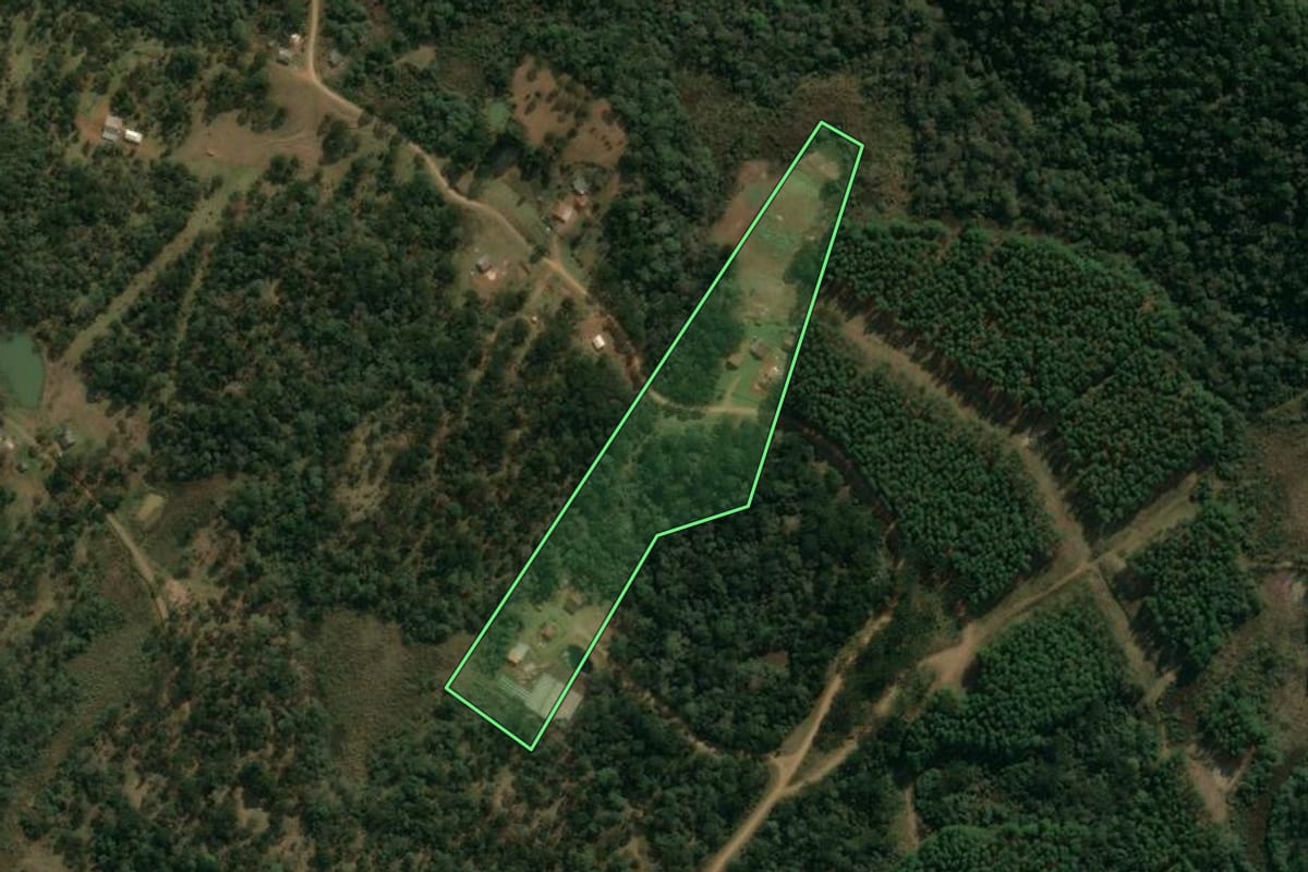 Imagem de satélite do imóvel rural em Inácio Martins (PR), com o contorno declarado no CAR desenhado por cima.