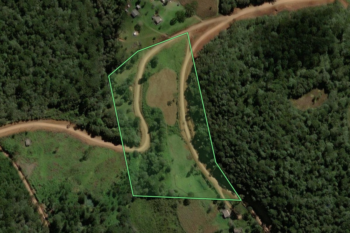 Imagem de satélite do imóvel rural em Inácio Martins (PR), com o contorno declarado no CAR desenhado por cima.