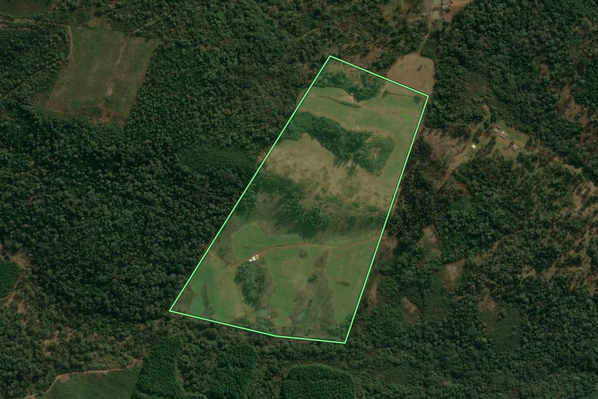 Imagem de satélite do imóvel rural em Inácio Martins (PR), com o contorno declarado no CAR desenhado por cima.