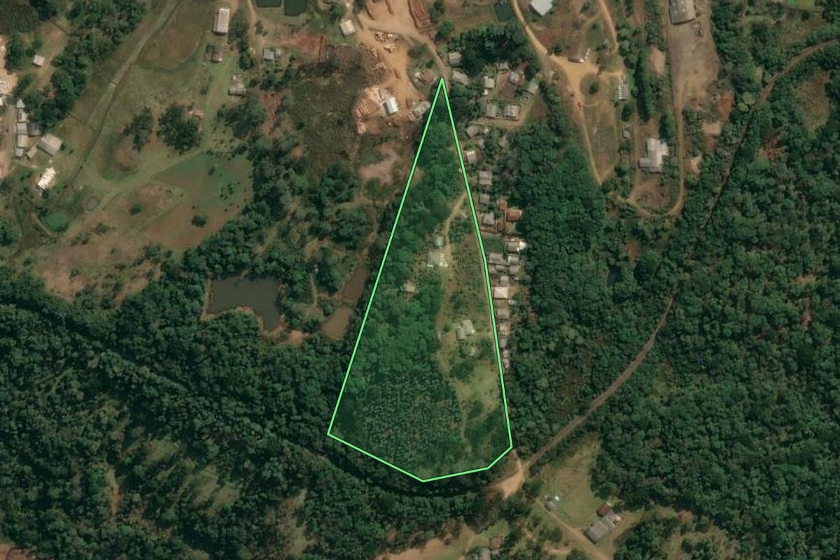 Imagem de satélite do imóvel rural em Inácio Martins (PR), com o contorno declarado no CAR desenhado por cima.