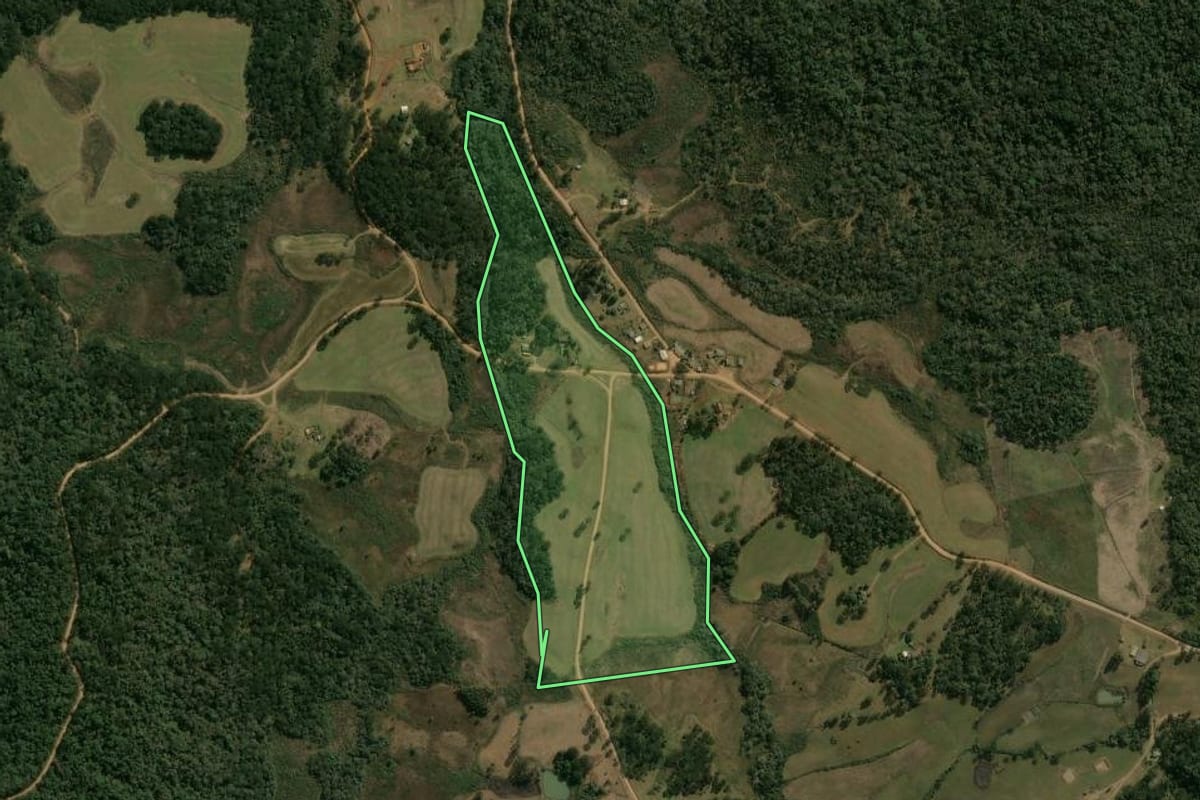 Imagem de satélite do imóvel rural em Inácio Martins (PR), com o contorno declarado no CAR desenhado por cima.
