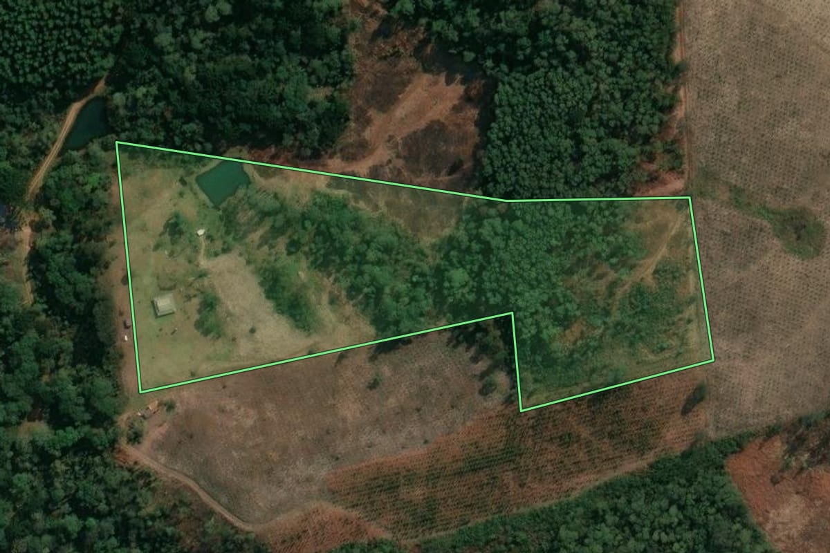 Imagem de satélite do imóvel rural em Inácio Martins (PR), com o contorno declarado no CAR desenhado por cima.