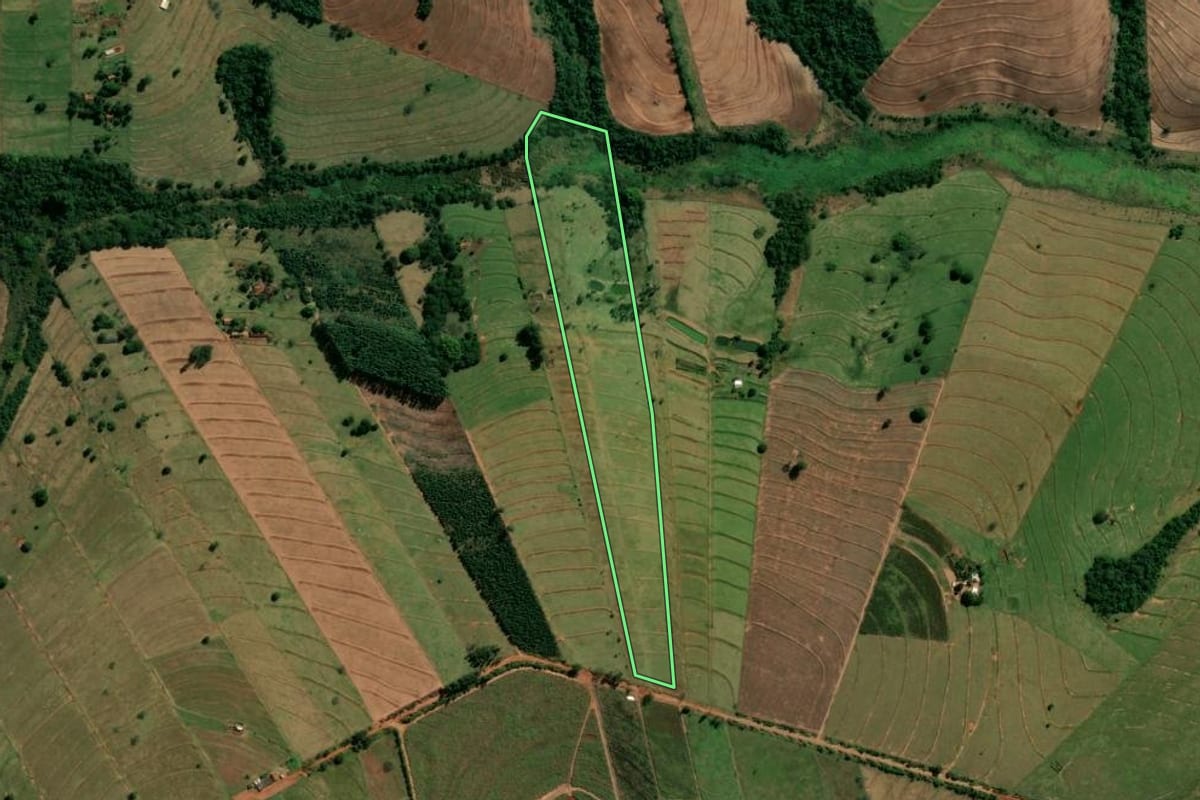 Imagem de satélite do imóvel rural em Indianópolis (PR), com o contorno declarado no CAR desenhado por cima.