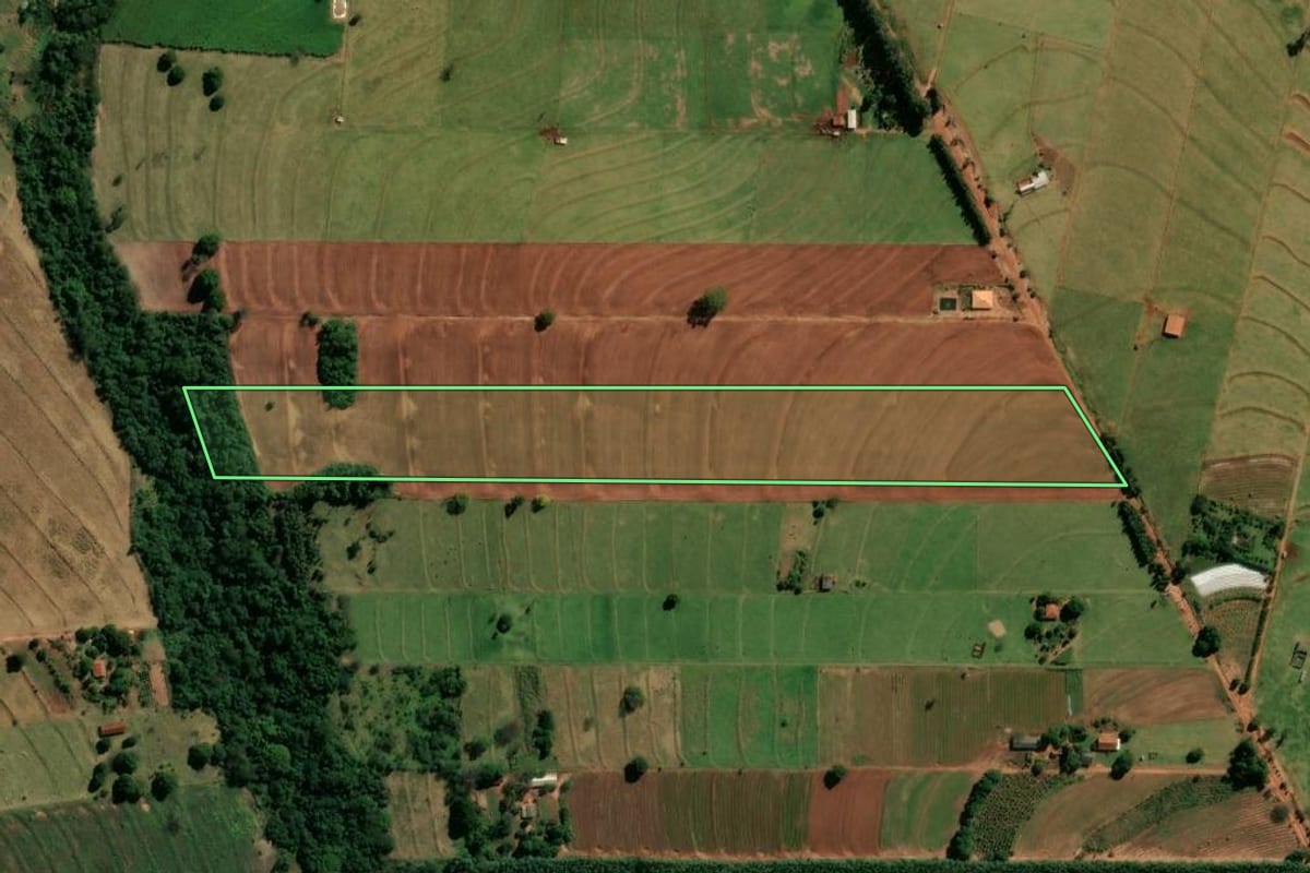 Imagem de satélite do imóvel rural em Indianópolis (PR), com o contorno declarado no CAR desenhado por cima.