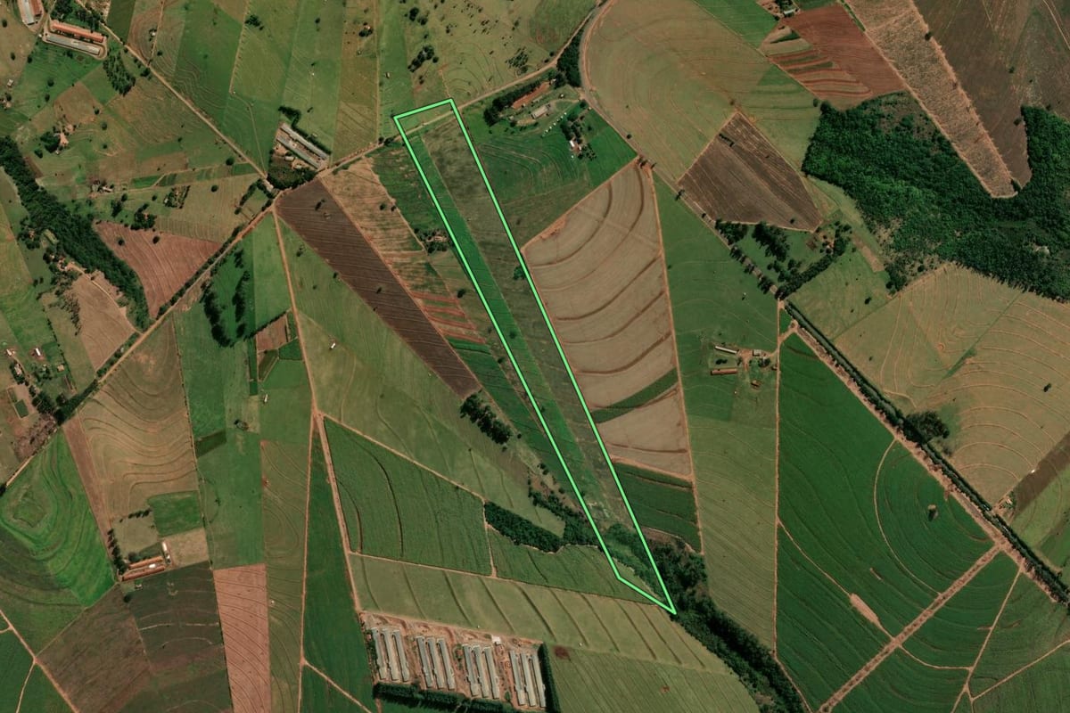 Imagem de satélite do imóvel rural em Indianópolis (PR), com o contorno declarado no CAR desenhado por cima.