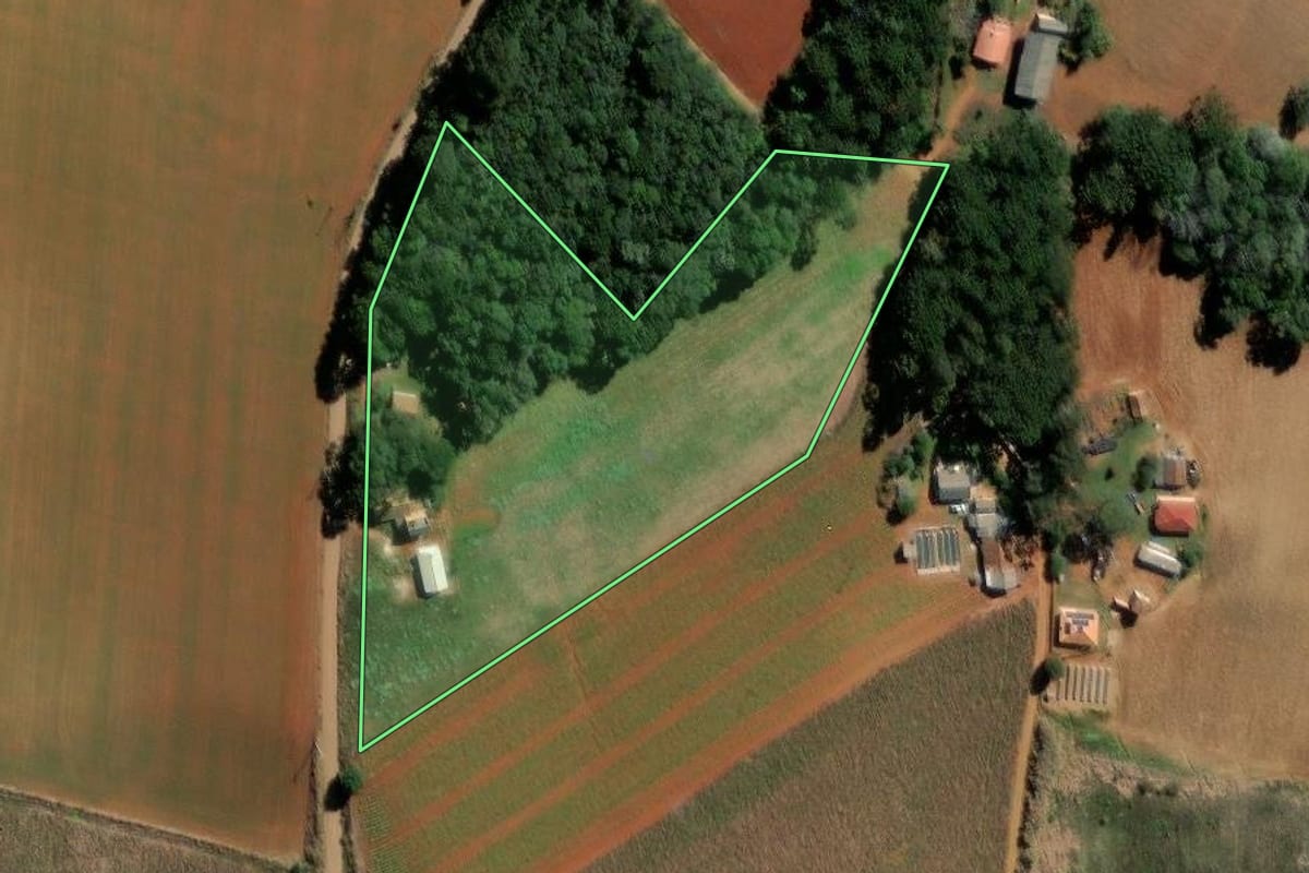 Imagem de satélite do imóvel rural em Ipiranga (PR), com o contorno declarado no CAR desenhado por cima.