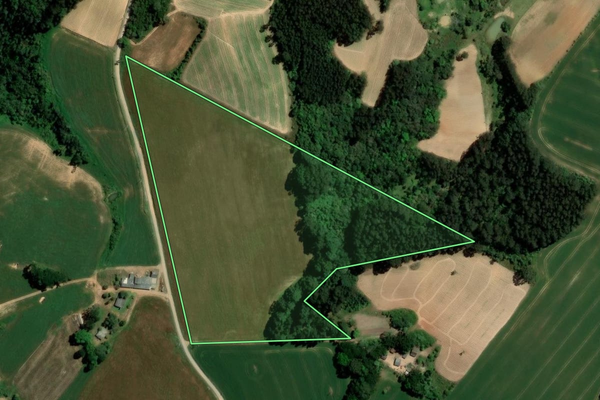 Imagem de satélite do imóvel rural em Ipiranga (PR), com o contorno declarado no CAR desenhado por cima.