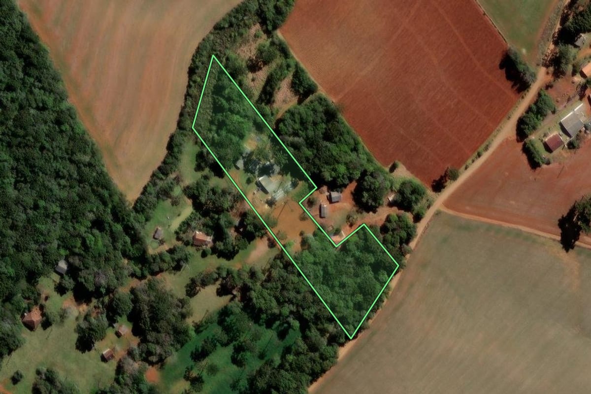 Imagem de satélite do imóvel rural em Ipiranga (PR), com o contorno declarado no CAR desenhado por cima.