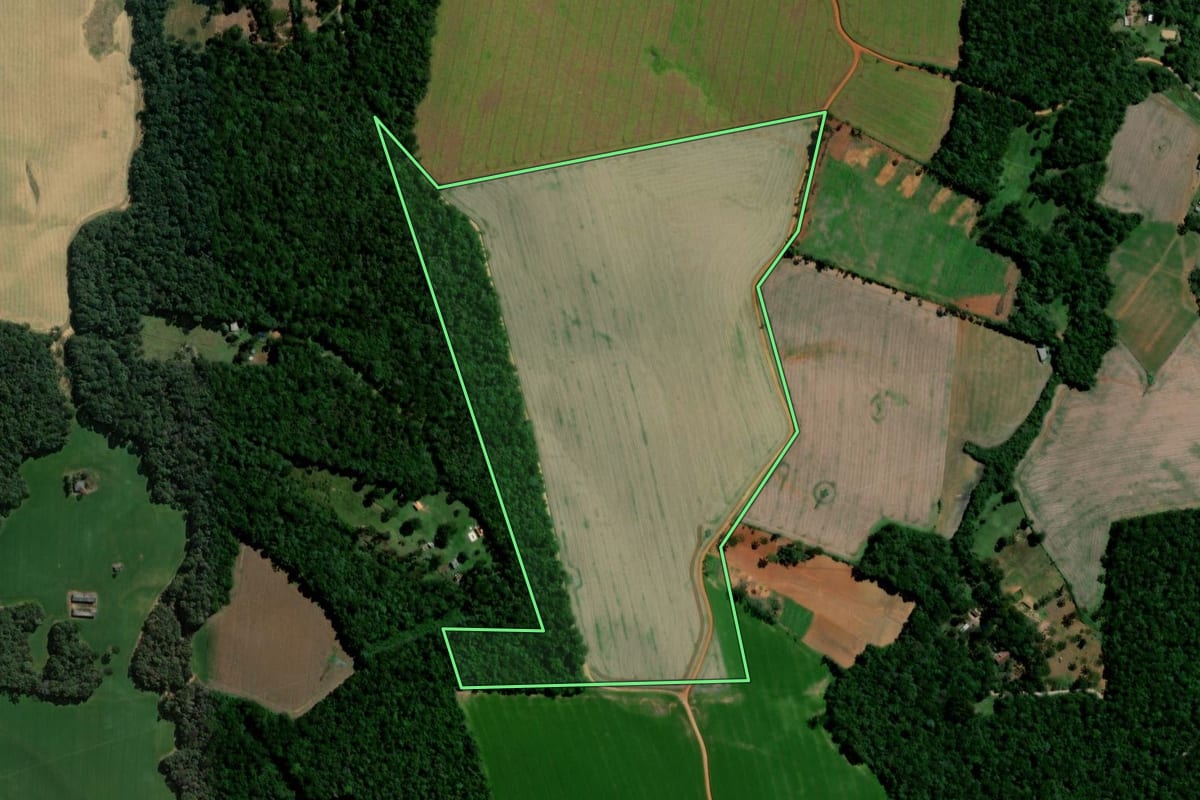 Imagem de satélite do imóvel rural em Ipiranga (PR), com o contorno declarado no CAR desenhado por cima.