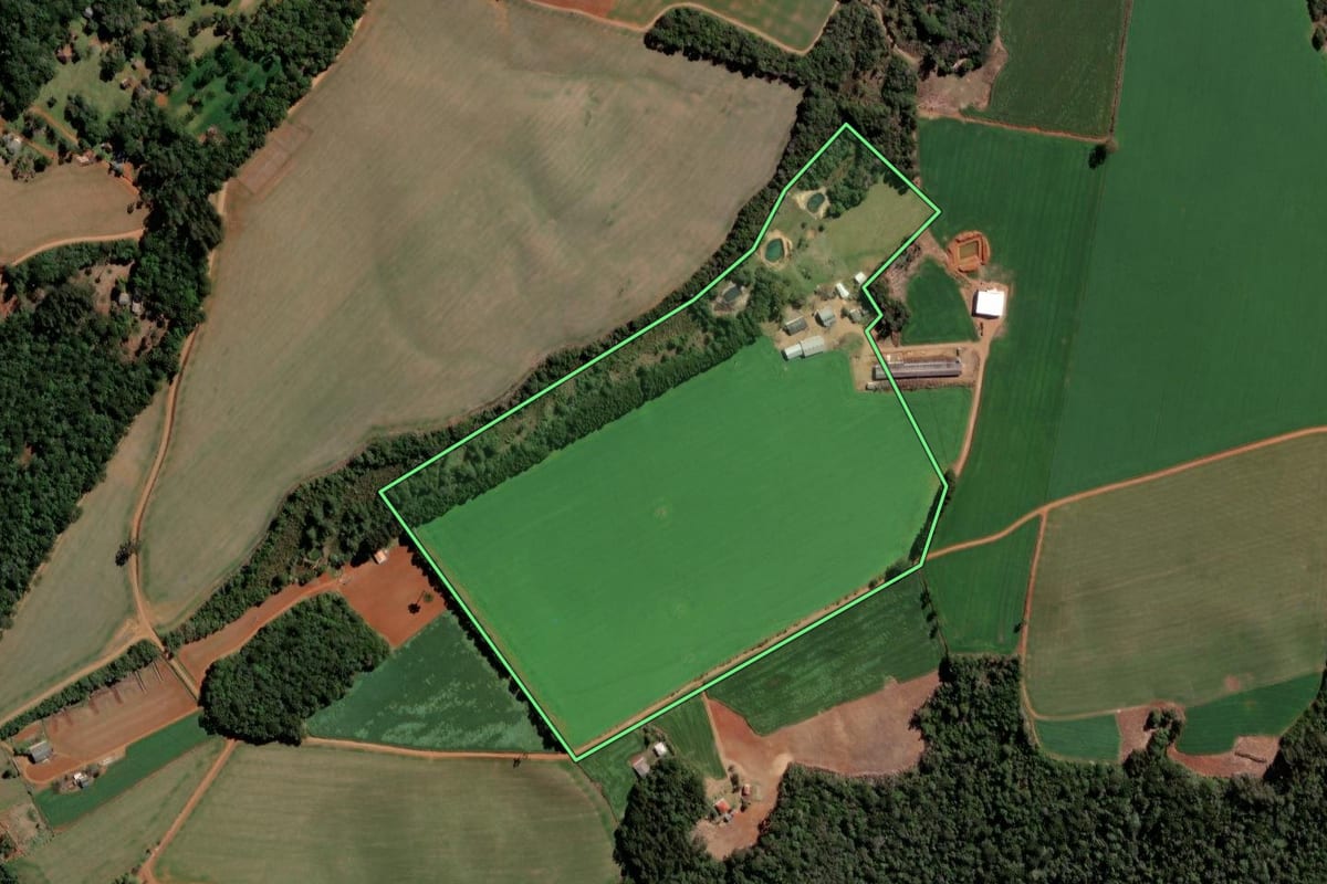 Imagem de satélite do imóvel rural em Ipiranga (PR), com o contorno declarado no CAR desenhado por cima.