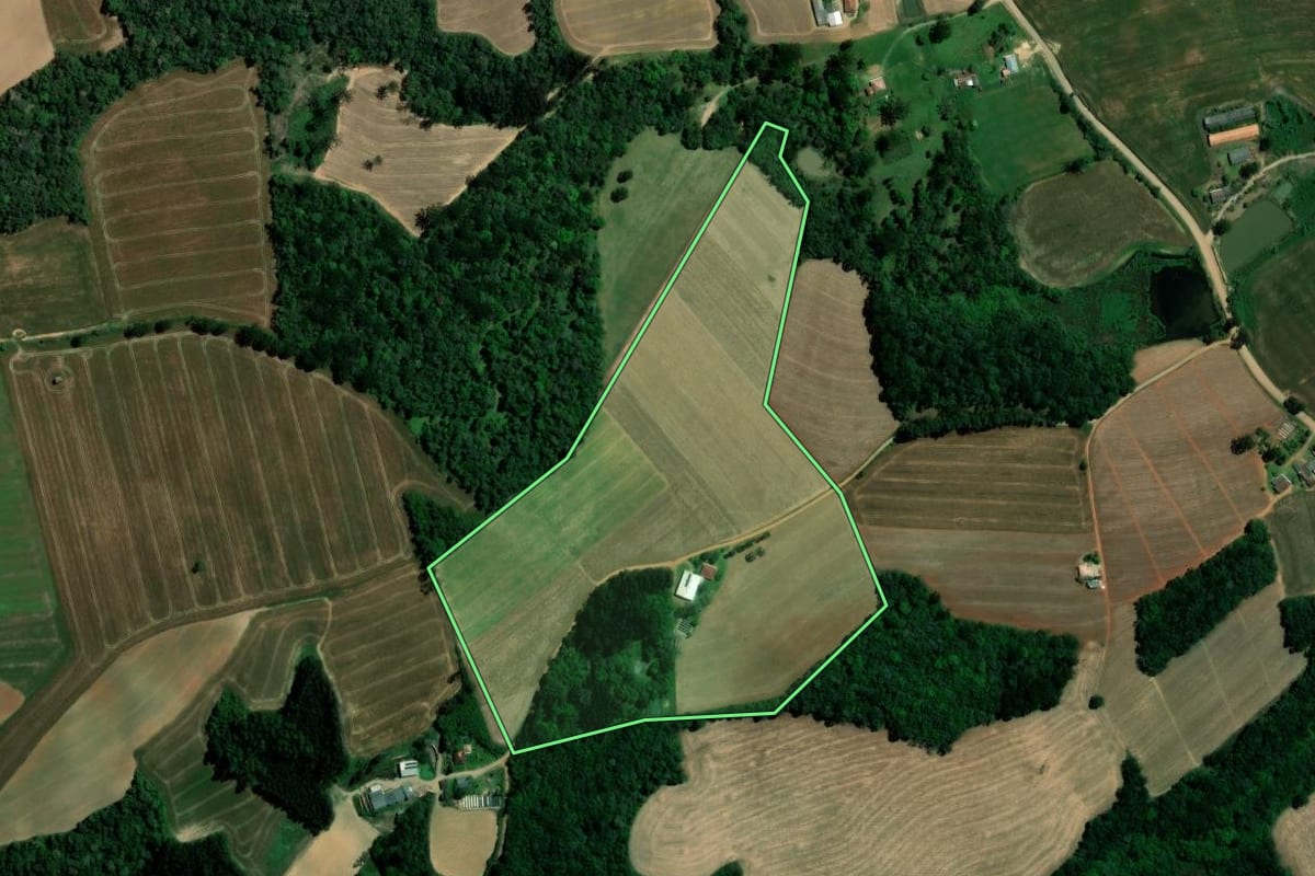 Imagem de satélite do imóvel rural em Ipiranga (PR), com o contorno declarado no CAR desenhado por cima.
