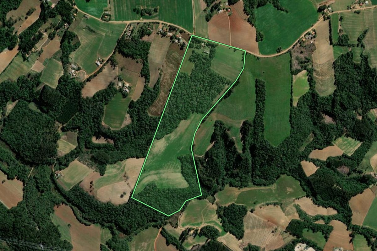 Imagem de satélite do imóvel rural em Ipiranga (PR), com o contorno declarado no CAR desenhado por cima.