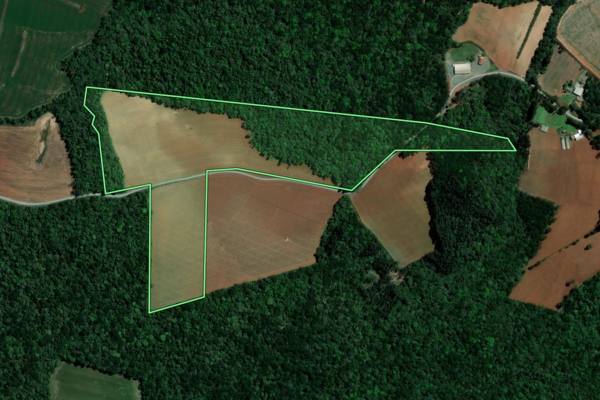 Imagem de satélite do imóvel rural em Ipiranga (PR), com o contorno declarado no CAR desenhado por cima.